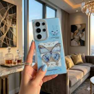 قاب رزین نگین دار طرح پروانه برای گوشی سامسونگ s24ultra